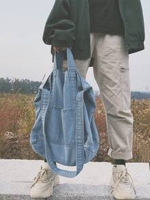 Bolsa de compras de gran capacidad mezclilla - Celeste - Ver 2