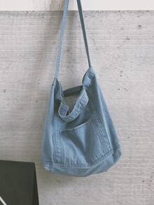 Bolsa de compras de gran capacidad mezclilla - Celeste - Ver 6