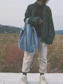 Bolsa de compras de gran capacidad mezclilla - Celeste - Ver 7