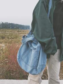 Bolsa de compras de gran capacidad mezclilla - Celeste - Ver 8