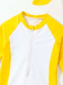 Bebé niño Bañador una pieza de dos tonos de manga raglán & Sombrero - Multicolor - Ver 3