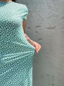 DAZY Ditsy Floral Cap Sleeve Keyhole Back Cut Out Dress Sundress,Casual Women Dresses Easter - Green - View 8