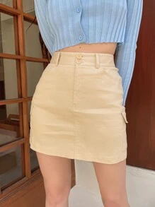 DAZY Falda unicolor con bolsillo lateral de talle alto - Caqui - Ver 1