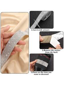 1 cuộn 1,3 cm * 92 cm rhinestone trang trí dải trang trí xe - Bạc - Xem 6