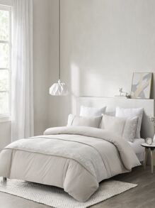 Lace Decor Duvet Cover Set Without Filler - Light Grey - View 7