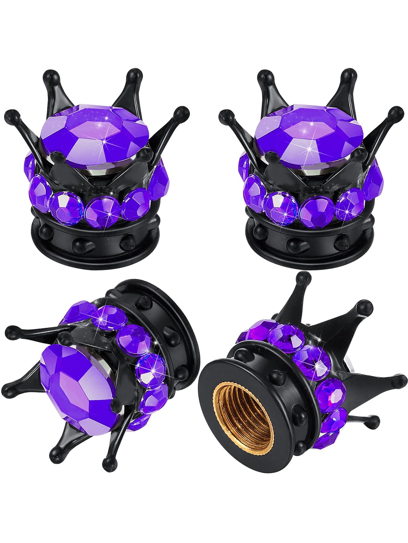 4pcs Rhinestone Crown Design Car Tire Valve Cap - Purple - View 1