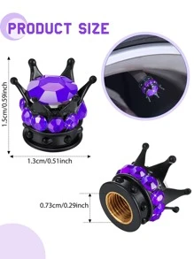 4pcs Rhinestone Crown Design Car Tire Valve Cap - Purple - View 6