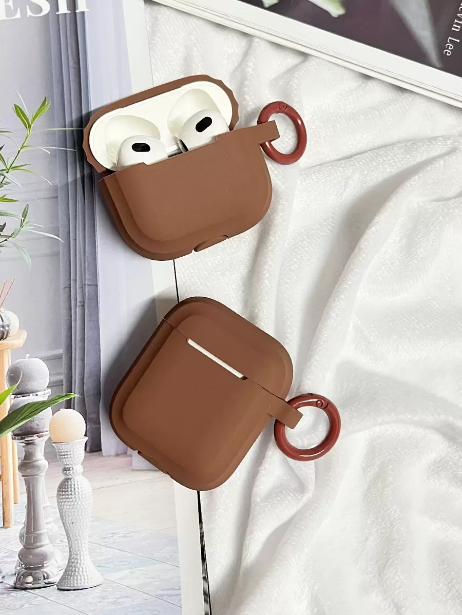 Solid Color Silicone Shockproof Earphone Protective Case Suitable For AirPods 4 - Chocolate Brown - View 1