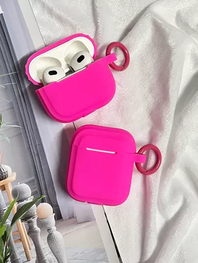 Solid Color Pink Silicone Shockproof Earphone Protective Case Suitable For AirPods 4 Spring Gift