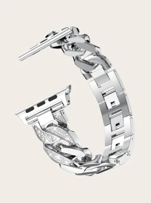 1pc Rhinestone Decor Watchband Compatible With Apple Watch Series 7 - Silver - View 2