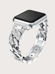 1pc Rhinestone Decor Watchband Compatible With Apple Watch Series 7 - Silver - View 3
