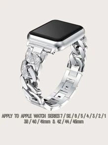 1pc Rhinestone Decor Watchband Compatible With Apple Watch Series 7 - Silver - View 7