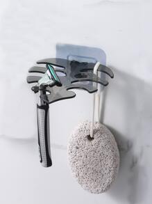 1pc Self Adhesive Toothbrush Holder, Creative Palm Leaf Design Bathroom Storage Rack For Shaver - Dark Grey - View 1