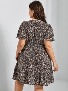 SHEIN Frenchy Plus Ditsy Floral Print Butterfly Sleeve Ruffle Hem Dress - Multicolor - View 6