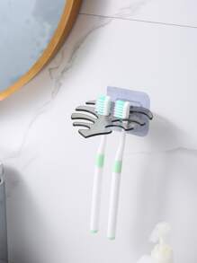 1pc Self Adhesive Toothbrush Holder, Creative Palm Leaf Design Bathroom Storage Rack For Shaver - Dark Grey - View 3