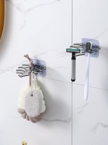 1pc Self Adhesive Toothbrush Holder, Creative Palm Leaf Design Bathroom Storage Rack For Shaver - Dark Grey - View 4