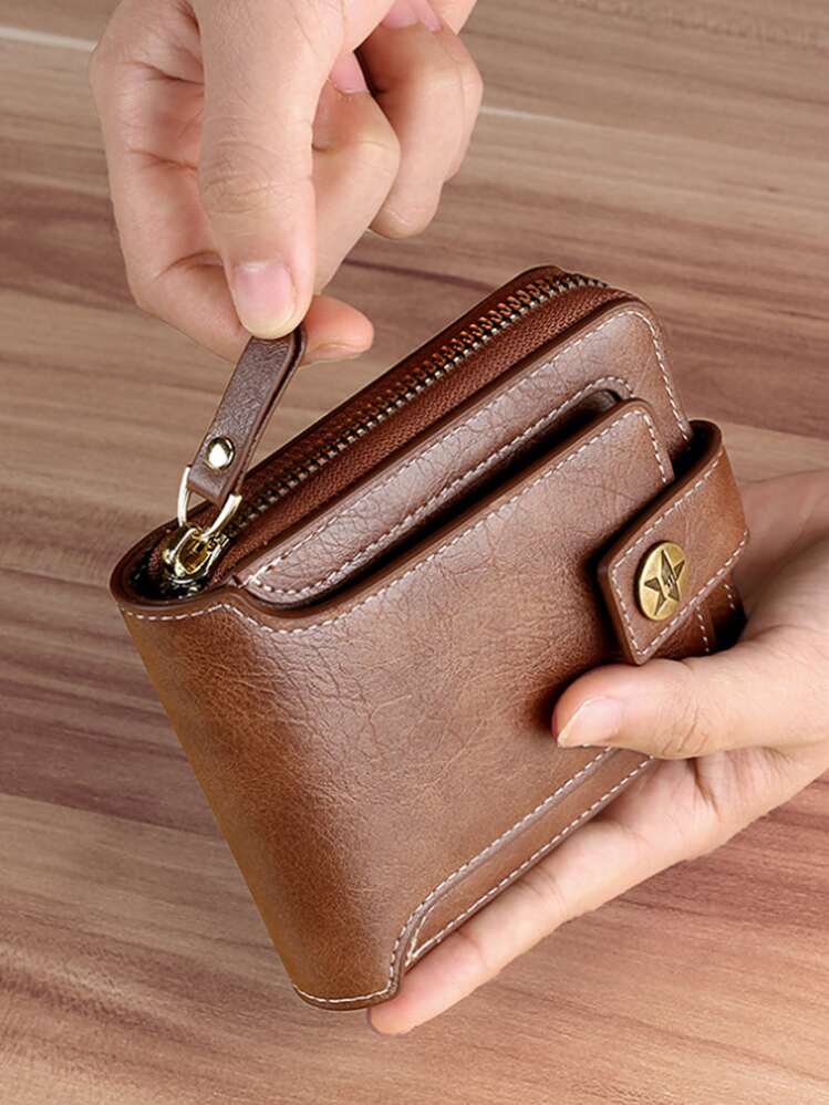 Men Button Decor Zipper Around Credit Card Small Bi-Fold Small Pouch Men Women Wallet Dad Gifts Thin Lightweight Portable ID Card Cash Minimalist Fashion Modern Business Anniversary On Valentine Day For Birthday Gift Male Men Women Wallet Men Women Wallet Ladies Wallet Teacher Gift For Boyfriend Husband Gifts Uncle Gifts For Brothers Man Gift Ideals Gift Bag Present Business Casual School Supplies Teacher Gifts Back To School For Men Wallet Purse Wallet Small Wallet Men Wallet Leather - Brown - View 1