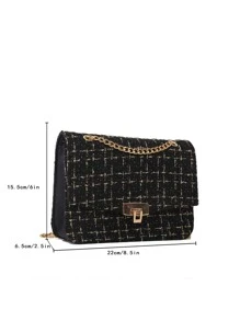 格紋圖案鏈條翻蓋方包 - 黑色 - 查看 3