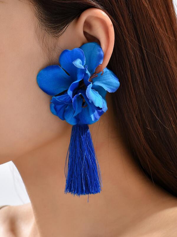 Flower & Tassel Decor Drop Earrings SHEIN USA
