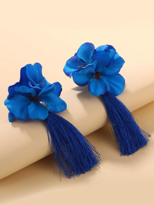 Flower & Tassel Decor Drop Earrings SHEIN USA