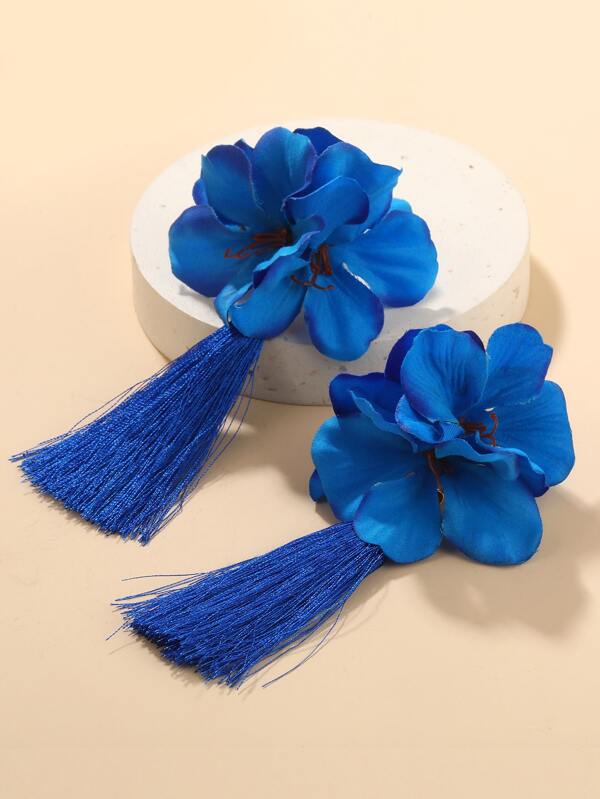 Flower & Tassel Decor Drop Earrings SHEIN USA