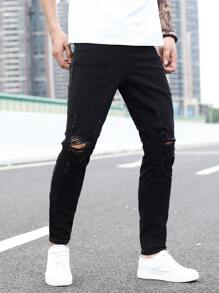 Manfinity Men Ripped Skinny Jeans - Black - View 1