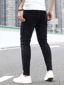 Manfinity Men Ripped Skinny Jeans - Black - View 2