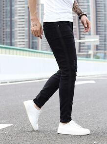 Manfinity Men Ripped Skinny Jeans - Black - View 4