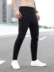 Manfinity Men Ripped Skinny Jeans - Black - View 6