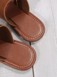 Minimalist Strap Slide Sandals - Brown - View 4