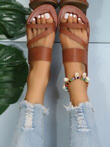 Minimalist Strap Slide Sandals - Brown - View 7