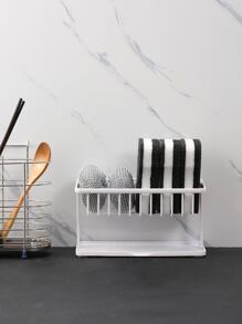 1pc Kitchen Sink Organizer Rack With 2-Tier Draining Shelf For Sponges - White - View 2