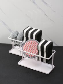 1pc Kitchen Sink Organizer Rack With 2-Tier Draining Shelf For Sponges - White - View 1