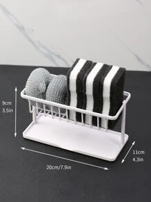 1pc Kitchen Sink Organizer Rack With 2-Tier Draining Shelf For Sponges - White - View 4