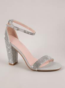 SHUZIA 圓頭水鑽高跟鞋 - 銀色 - 查看 2