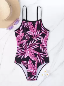 SHEIN Swim Summer Plant Print One Piece Swimsuit - Multicolor - View 4