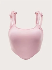 Solid Tie Shoulder Tankini Top - Baby Pink - View 7