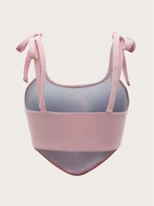 Solid Tie Shoulder Tankini Top - Baby Pink - View 8