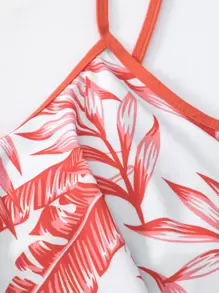 Swim Lushoire Summer Beach Random Tropical Print Tankini Set Hanky Hem Cami Top & Drawstring Boxer Shorts 2 Pieces Swimwear - Orange - View 8