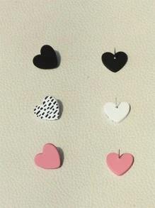 3 pares Pendientes de botón con corazón - Multicolor - Ver 2