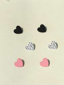3 pares Pendientes de botón con corazón - Multicolor - Ver 5