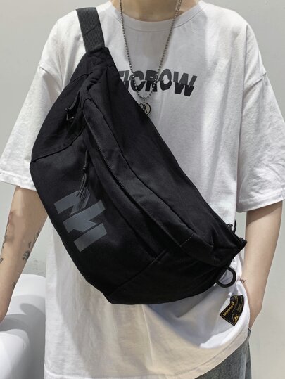[Men's Waist Bag]Men's Large Capacity Letter College Style Commuter Handsome Versatile Chest Bag, Outdoor Cool Men's Bag, Sports Style Men's Bag