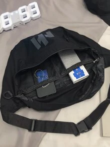 Men Letter Graphic Waist Bag Chest Bag College Bag Dad For Books Multi-Functional Winter Fanny Pack Bum Bag Shoulder Bag Rider Bag Black Bag Student Large Capacity Outdoor Vacation Travel Side Bags Hip Bag Bag For Men Gifts For Men Men Bag Travel Essentials Holiday Essentials Summer Back To School Belt Bag Pack Belt Bag Spring School Supplies Belts - Black - View 5