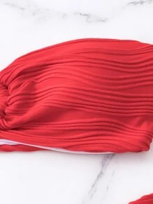 SHEIN Swim 夏季海灘心形環細節紋理管型高腰比基尼 - 紅色 - 查看 5