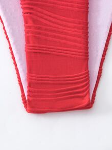 SHEIN Swim 夏季海灘心形環細節紋理管型高腰比基尼 - 紅色 - 查看 6