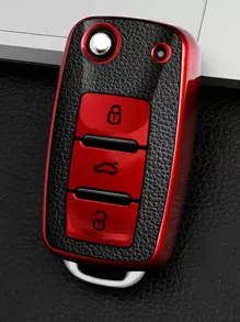 Car Key Case Compatible With Volkswagen, Key Fob Cover, Red Color - Silver - View 1