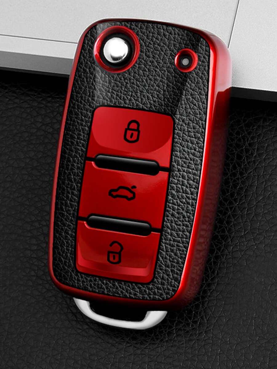Car Key Case Compatible With Volkswagen, Key Fob Cover, Red Color - Silver - View 1