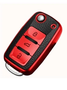 Car Key Case Compatible With Volkswagen, Key Fob Cover, Red Color - Silver - View 2