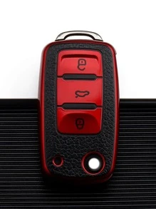 Car Key Case Compatible With Volkswagen, Key Fob Cover, Red Color - Silver - View 3