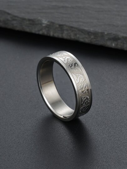 1 Peça Anel Casual de Luxo Minimalista Masculino Padrão de Dragão de 6 mm de Largura